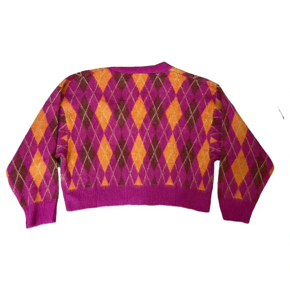 Daydreamer - Fuschia Sunset Argyle Cardigan slouchy cropped NWT - Picture 9 of 9